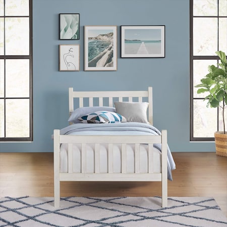 Alaterre Furniture Windsor Wood Slat Twin Bed, Driftwood White ANWI1031
